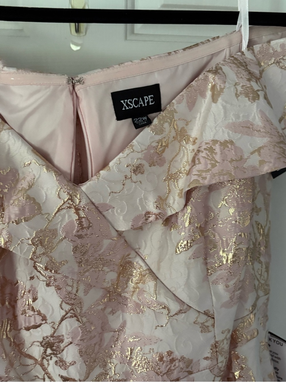 Xscape Blush Pink and Gold Floral Off-Shoulder Tunic